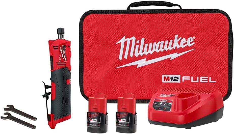 Milwaukee2486-22 M12 Fuel 1/4" Straight Die Grinder 2 Battery Kit