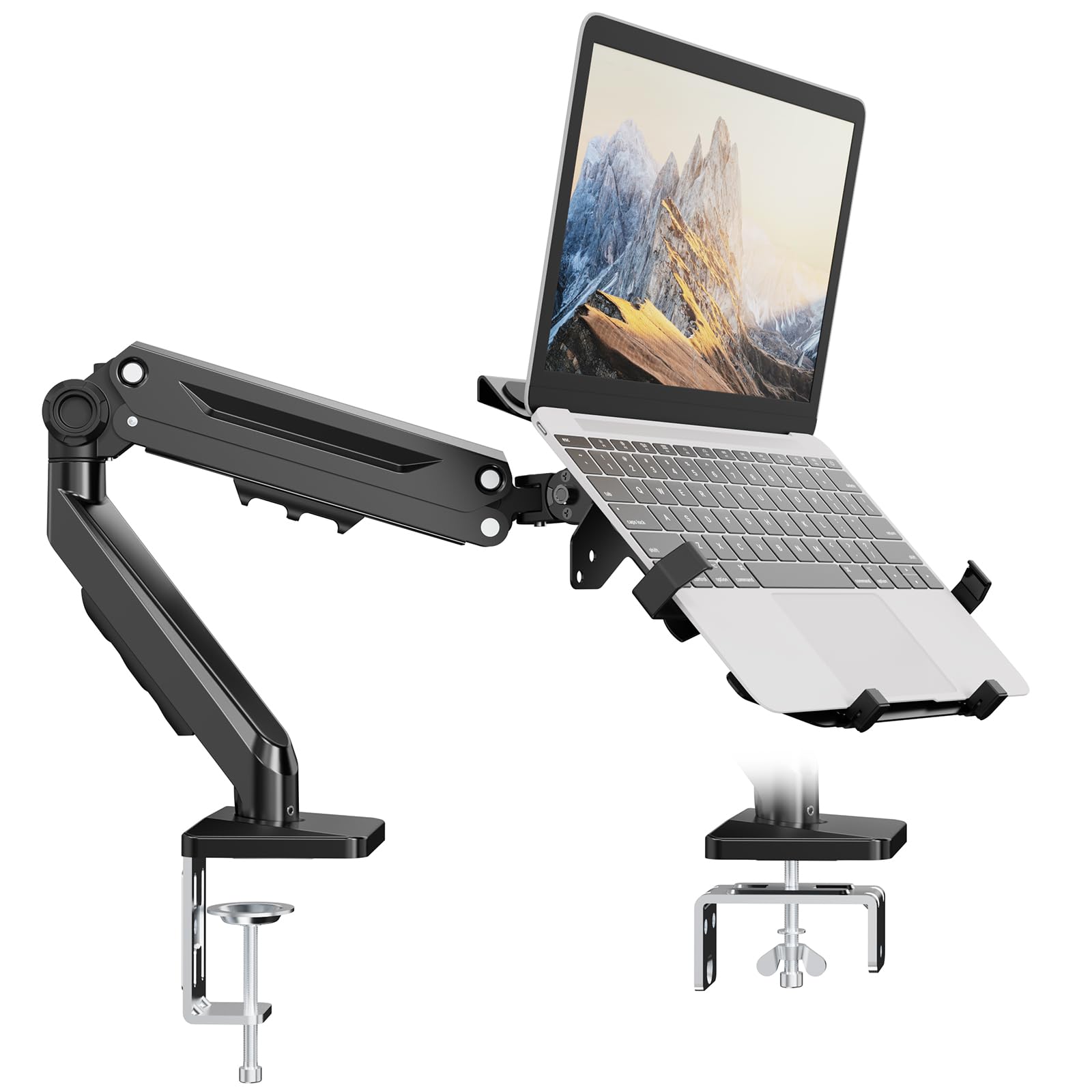 PUTORSEN Soporte de brazo para ordenador portátil: se adapta a portátiles de hasta 18 pulgadas y monitores de hasta 40 pulgadas, soporte 2 en 1 para monitor con bandeja ajustable para portátil