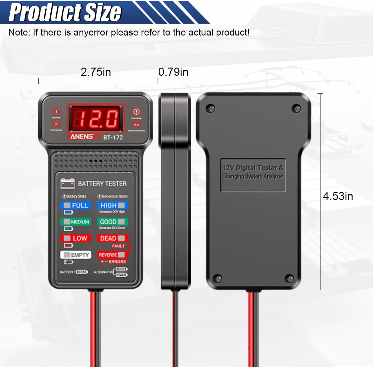 12V Car Battery Tester with LCD Screen & Indication, Universal Car Voltmeter & Alternator Charging System Analyzer, Fast Response Digital Battery Load Monitor Indicator for Vehicles