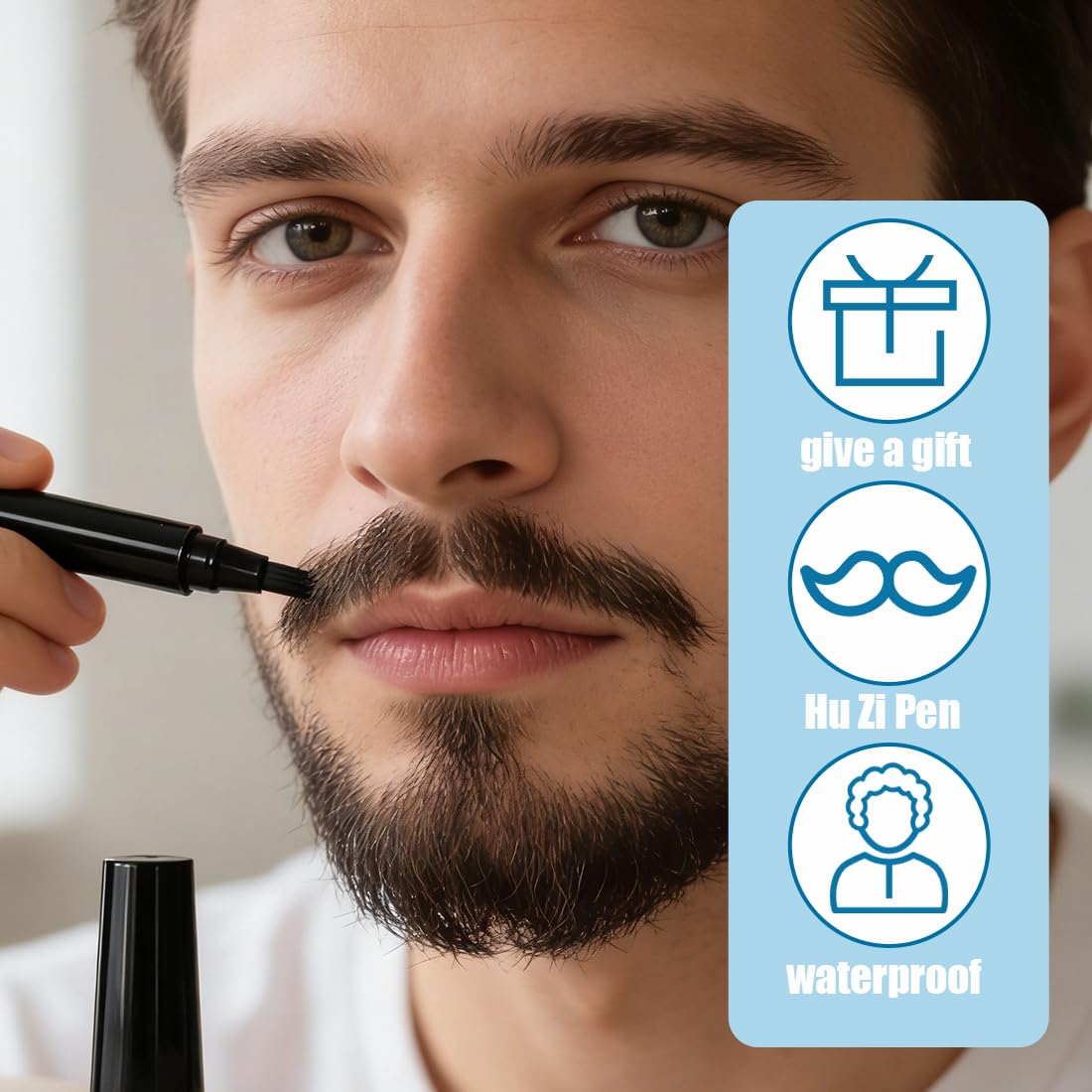 Kit Barba Uomo, Penna Per Barba Con Punta Micro-Fork Impermeabile, Per Migliorare La Peluria Facciale, Lunga Durata, Aspetto Naturale (Nero) - 4