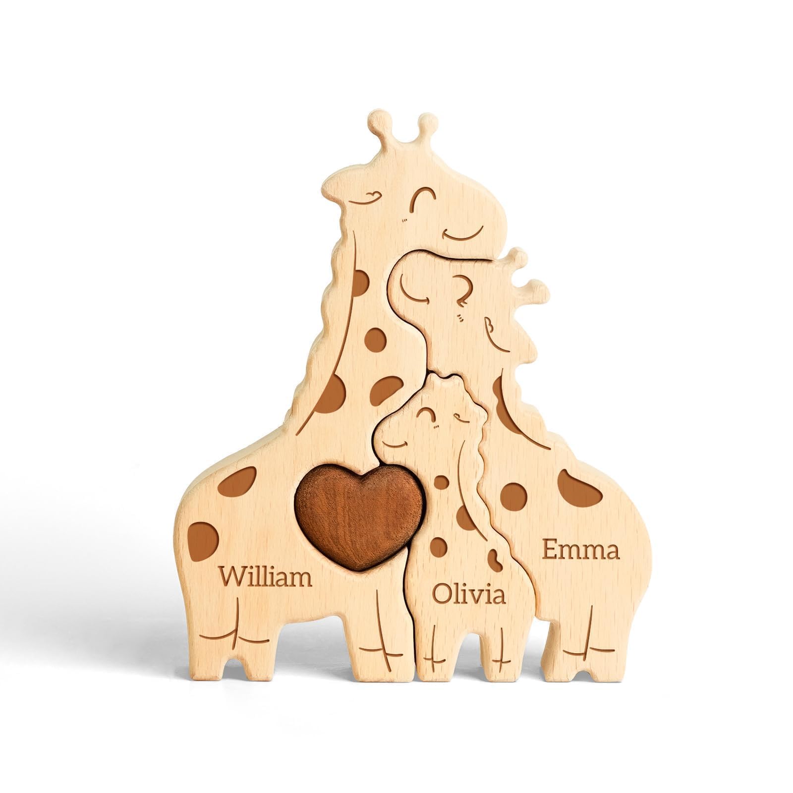 Customizedbee Wooden Giraffes Family Puzzle Personalized with Names, Handmade Indoor Home Decor, Custom Christmas Anniversary Birthday Gifts for Kids