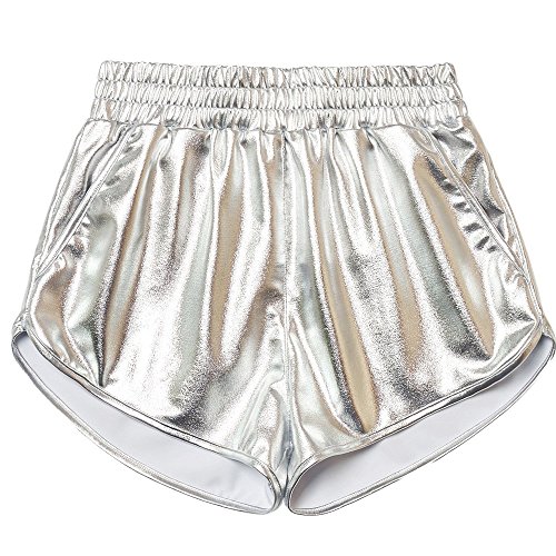 FONMA Fashion Women High Waist Yoga Sport Pants Shorts Shiny Metallic Pants Leggings