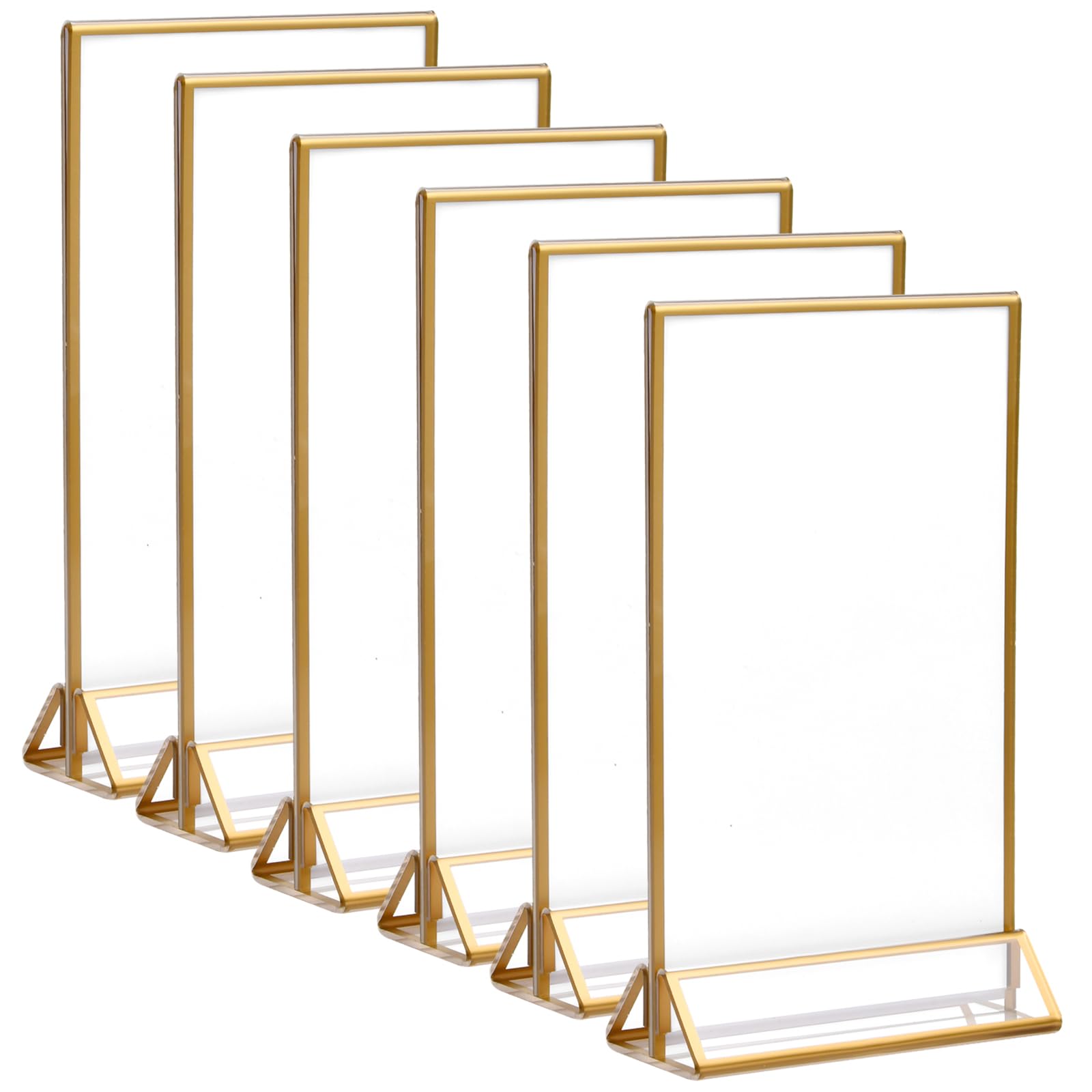NATUCEPack of 6 Acrylic Place Card Holders Gold, Menu Stand, Transparent Picture Frame with Golden Edges and Vertical Stand, Stand Advertising Stand, for Wedding Table Numbers, Photo, 18 x 10.7 cm