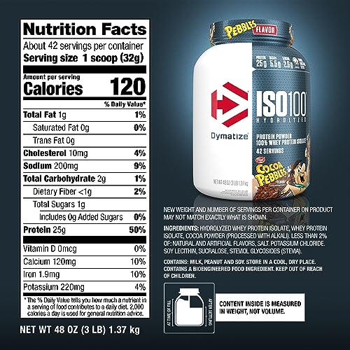 Dymatize Iso100 Hydrolyzed Protein Powder, 100% Whey Isolate , 25G Of Protein, 5.5G Bcaas, Gluten Free, Fast Absorbing, Easy Digesting, Cocoa Pebbles, 3 Pound #TOP4