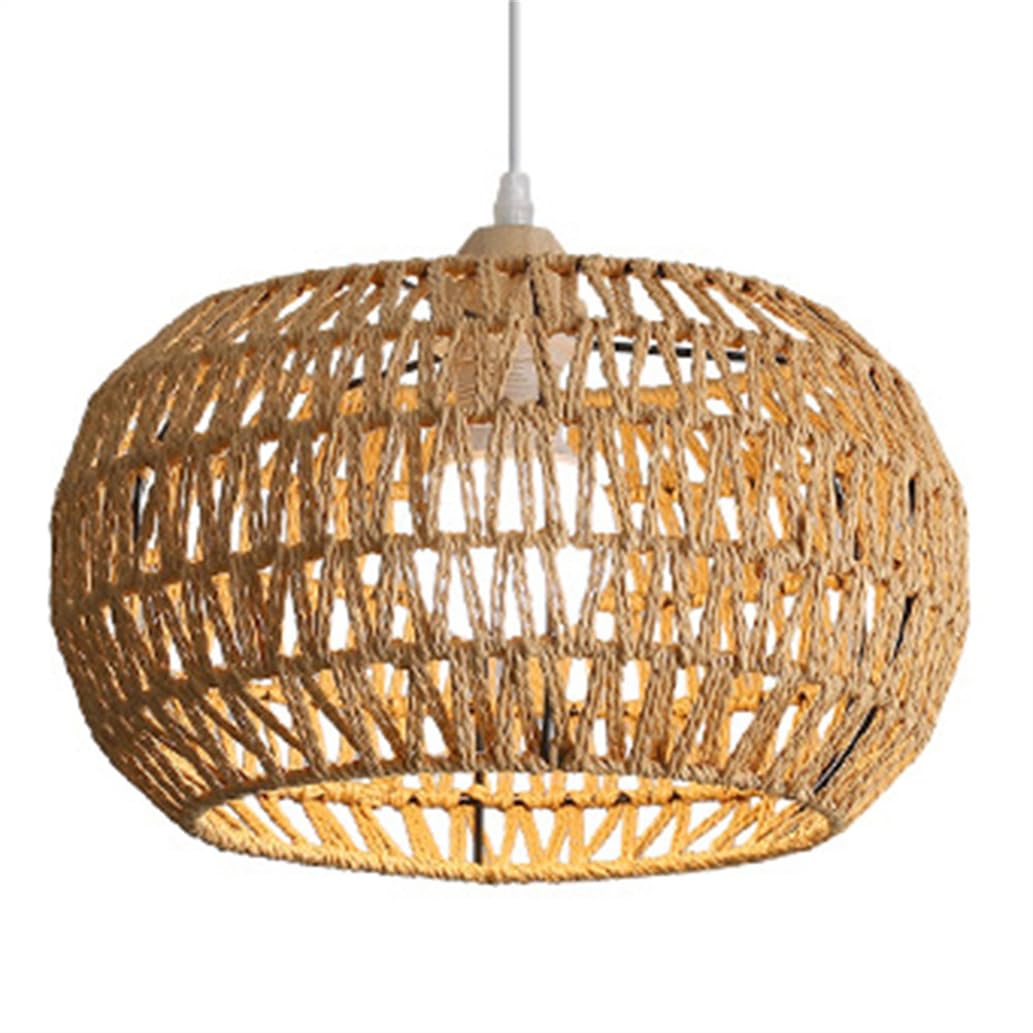 SHUANGZ Hemp Twine Pendant Lamp Shade Rustic Zen Style Lantern Chandelier 1-Lights Boho Flush Mount Teahouse Antique Hemp Rope Lighting Fixture for Hallway Bedroom Kitchen Farmhouse Foyer Entryway