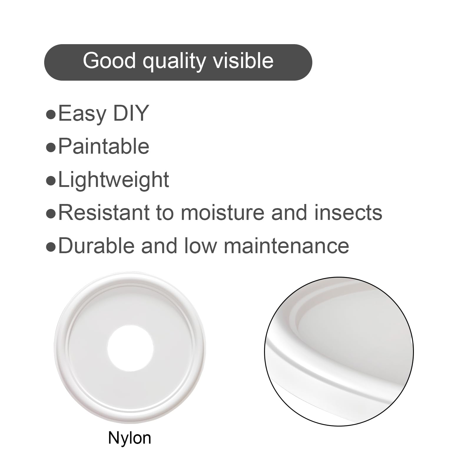 EIFHYT Molded Nylon Ceiling Medallion for Light Fixtures and Ceiling Fans 13"OD x 4"ID x 1-1/8"P (Fits Canopies up to 10-1/4") White — Amazon image 5
