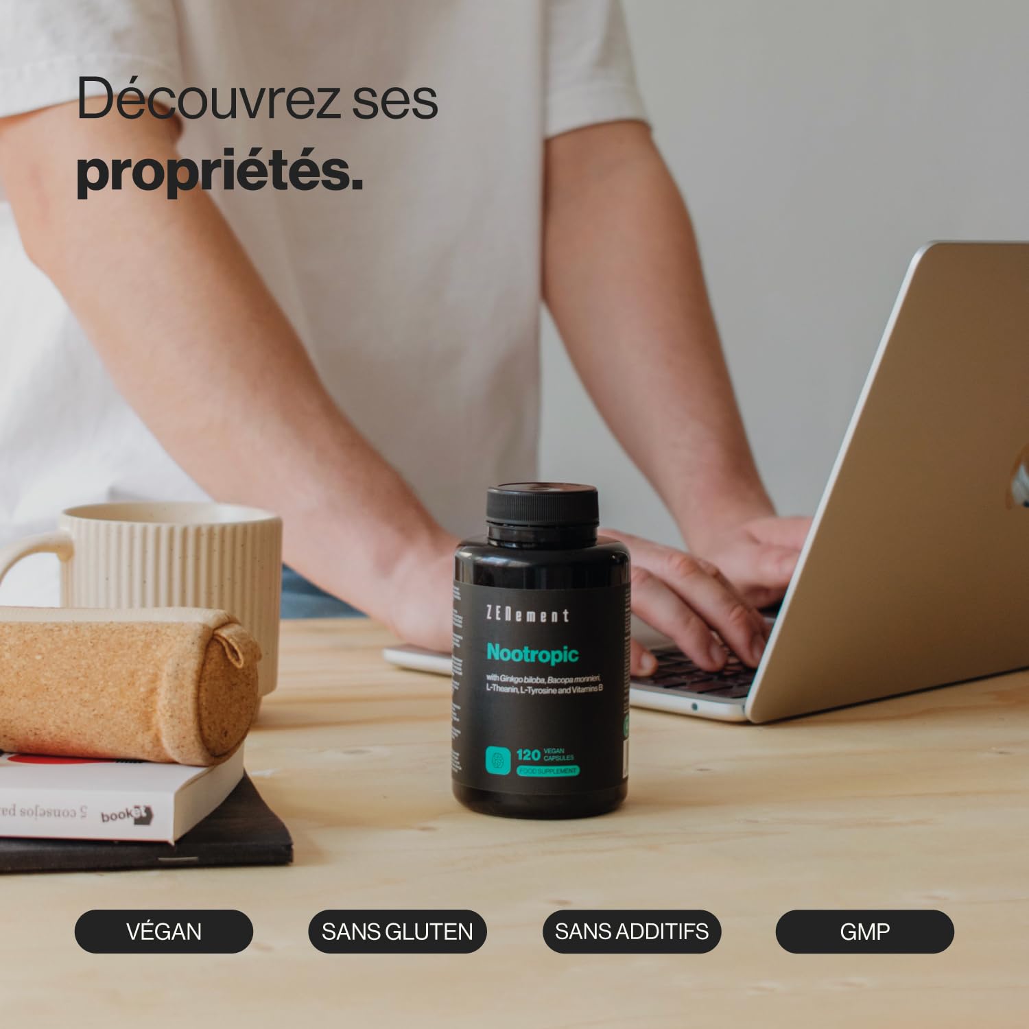 Nootropique - Formule pour augmenter l'énergie, concentration, fonctions cérébrales, l'agilité mentale et mémoire - Ginkgo Biloba, Bacopa, L-Théanine, Tyrosine et Vitamines B6 & B12-120 Gélules