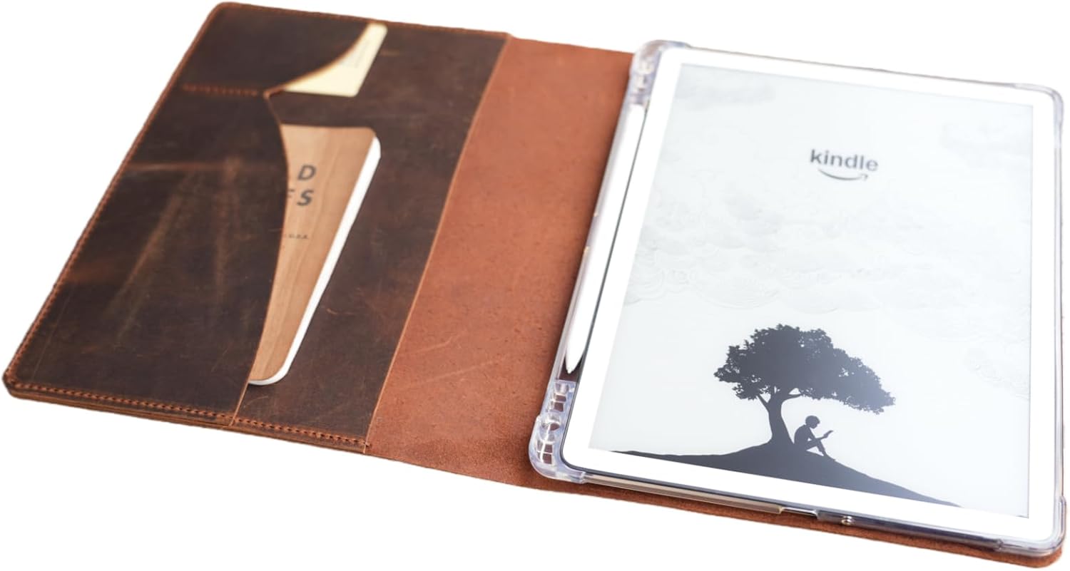 Personalized Genuine Leather Case for Kindle Scribe 11" 3rd Generation 2025, Folio Cover with Pen Holder, Card Slots & File Folders for Business Kindle Scribe Colorsoft