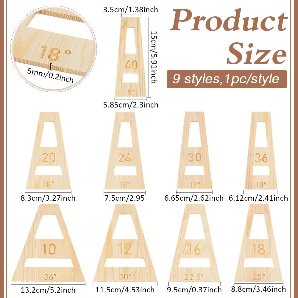 BENECREAT 9 Pcs Cales à Bol Segmentées Ensemble D'Outils de Cales de Bol Segmentées Trapézoïdales Blanches en Amande pour Gabarit de Fabrication Traîneau Tournage sur Bois Épaisseur de 5mm