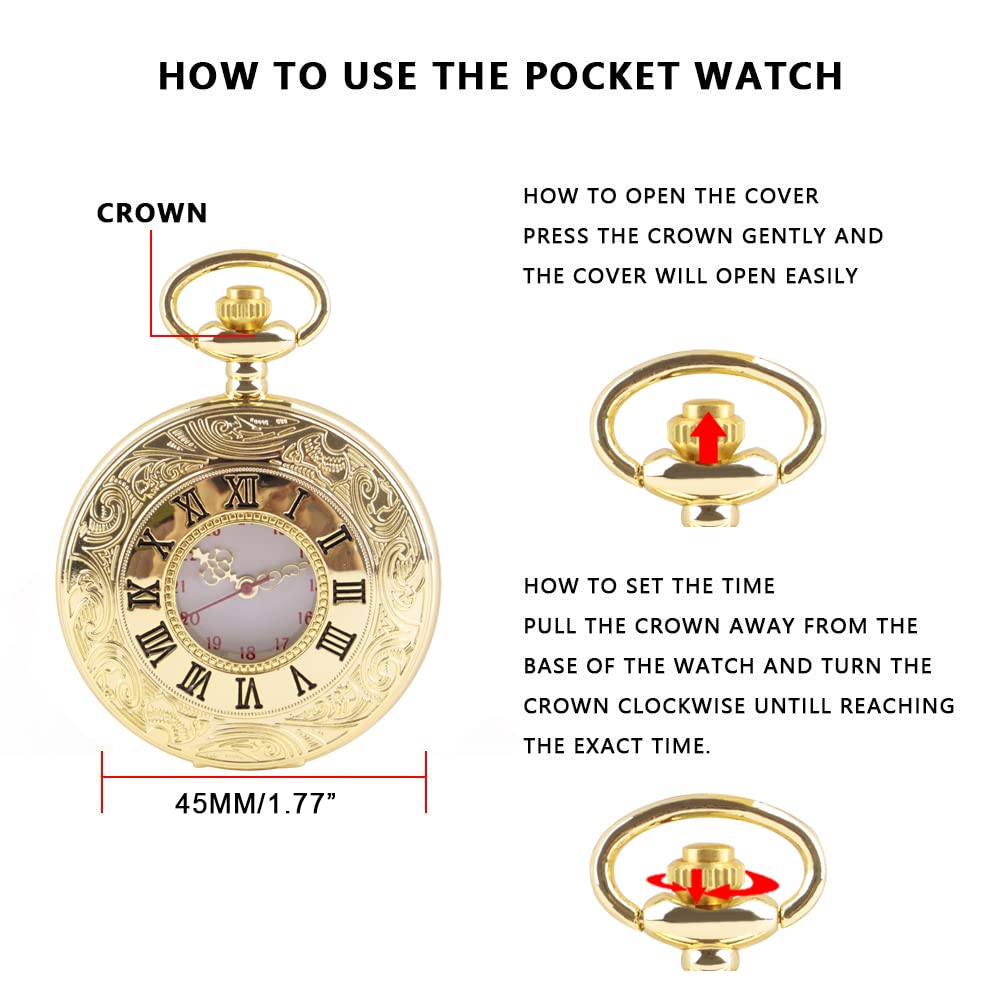 Vintage Roman Number Quartz Steampunk Zegarek kieszonkowy z łańcuszkiem dla mężczyzn Urodzinowe prezenty świąteczne,Zegarki kieszonkowe