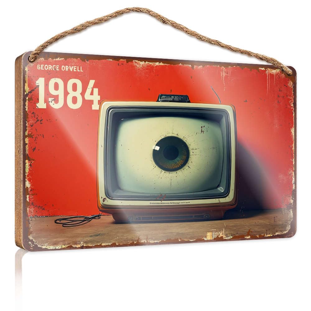 Wybm Men's Colour Home Office Door Signs Funny George Orwell's '1984' - A Glimpse Into Totalitarian Surveillance Room Accessories For Fall Front Porch Decor(15X28cm)
