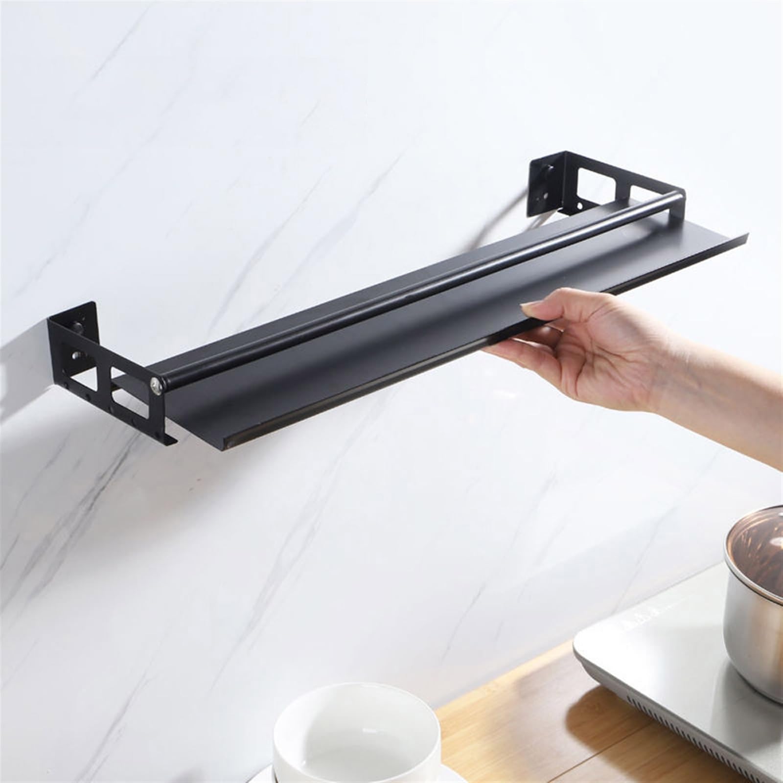Organizador de especias Estantes organizadores de cocina montaje en pared, estante almacenamiento for tarros especias, soporte for condimentos, acero inoxidable, accesorios(Black-50*12.5*5cm)