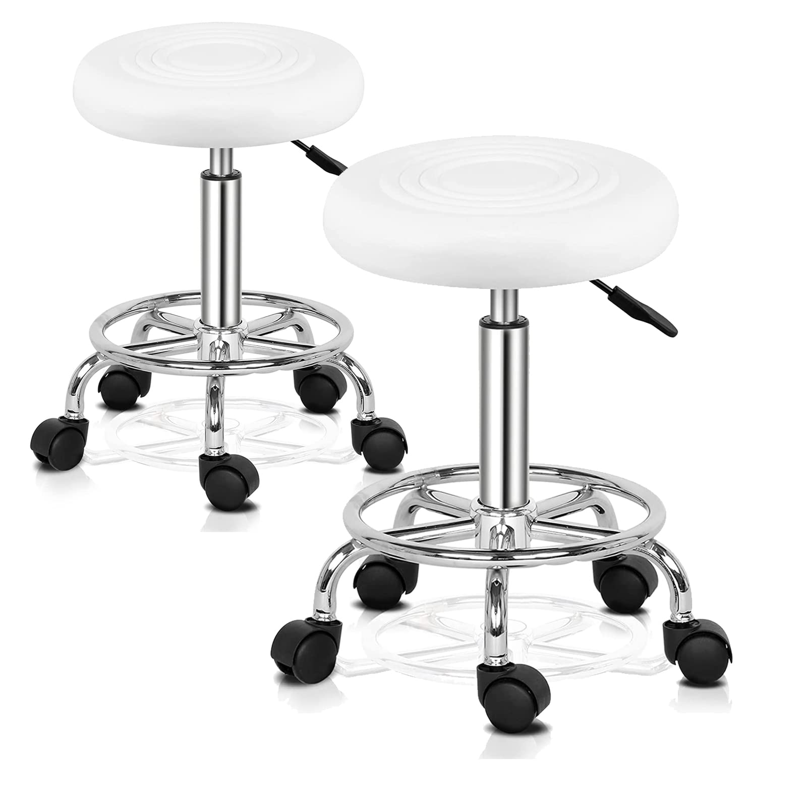 Sgabello Lavoro 360° Ruote Regolabile 2pz Bianco