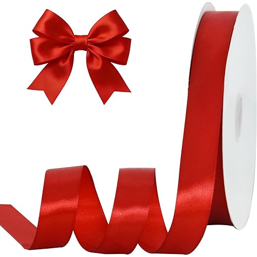 TONIFUL 1 Inch x 100yds Red Satin Ribbon, Thin Solid Color Valentine Ribbon for Gift Wrapping, Crafts, Hair Bows Making, Wedding Party Decoration, Sewing, Invitation Cards, Floral Bouquets, Christmas