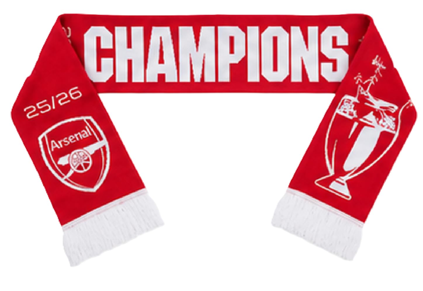 Arsenal Official Premier League Champions Scarf 2025/26, Jacquard Knit, Red and White, with Club Crest, 132cm x 19cm