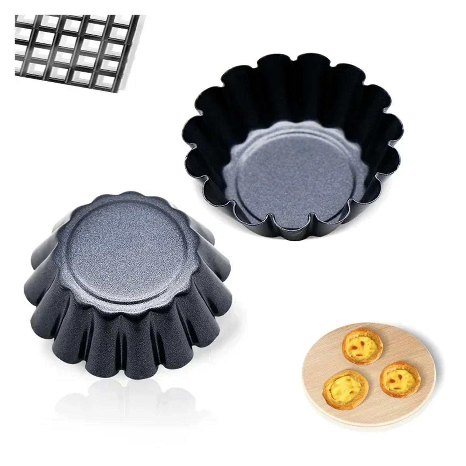 Molde para tartaletas de acero al carbono Molde de acero al carbono ondulado for tartaletas, quiches, flanes, magdalenas y cupcakes. for hornear pasteles. Utensilios repostería(Black 12pcs)