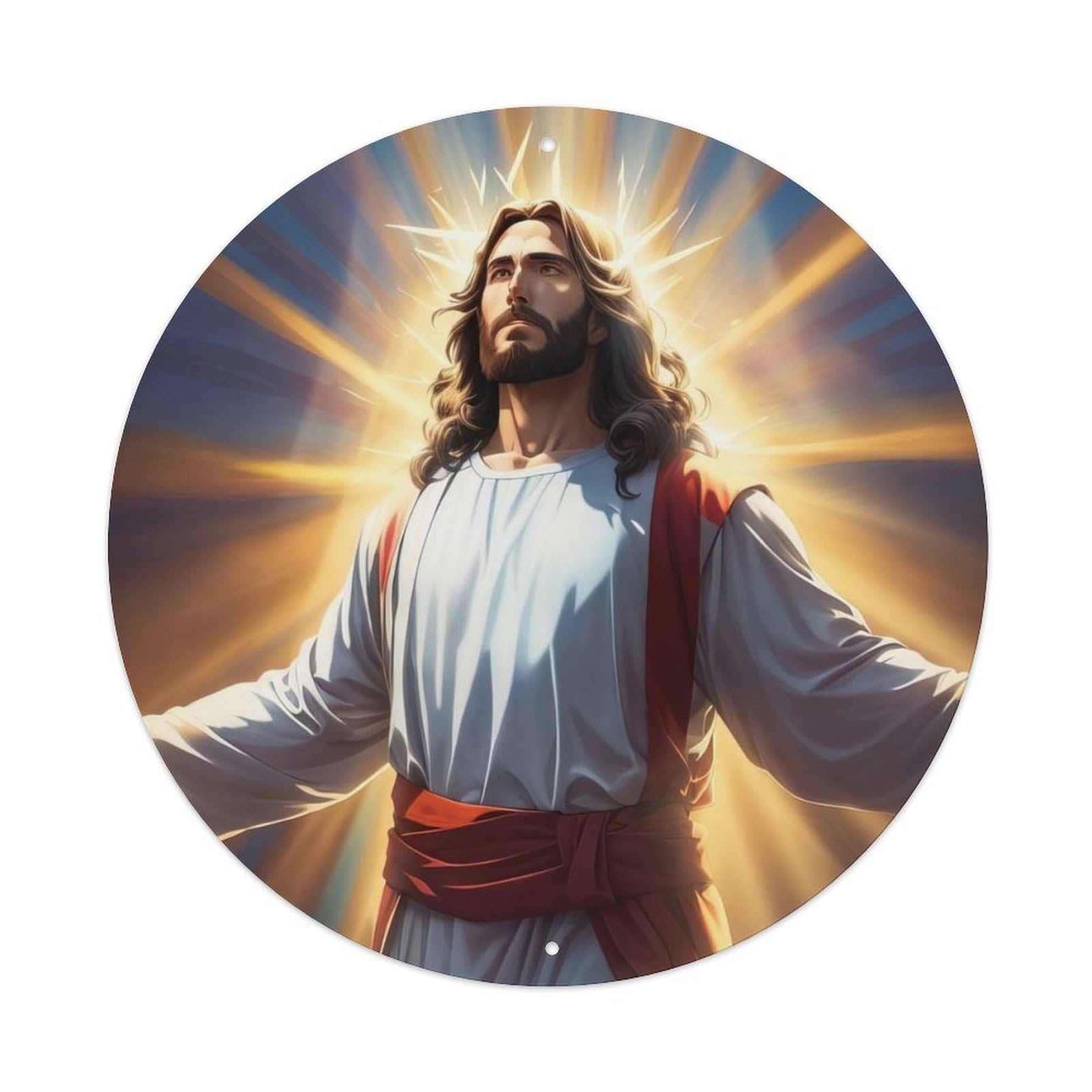 Christianity Jesus Religious Poster Vintage Metal Tin Sign Plaque Wall Decor for Cafe, Club, Garden Round Metal Poster 8x8Inch