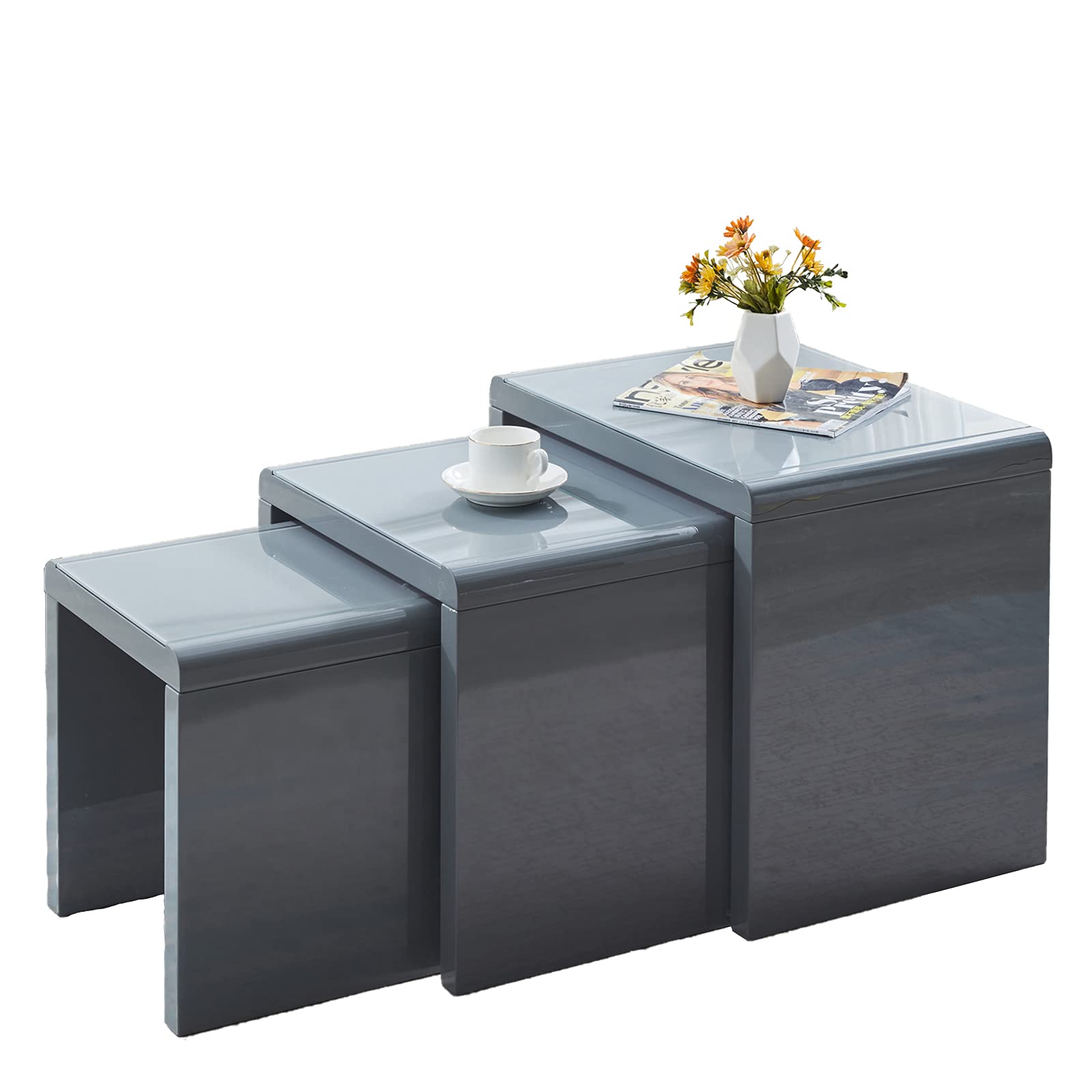 Nest of Tables Set of 3 Nesting Tables High Gloss Coffee