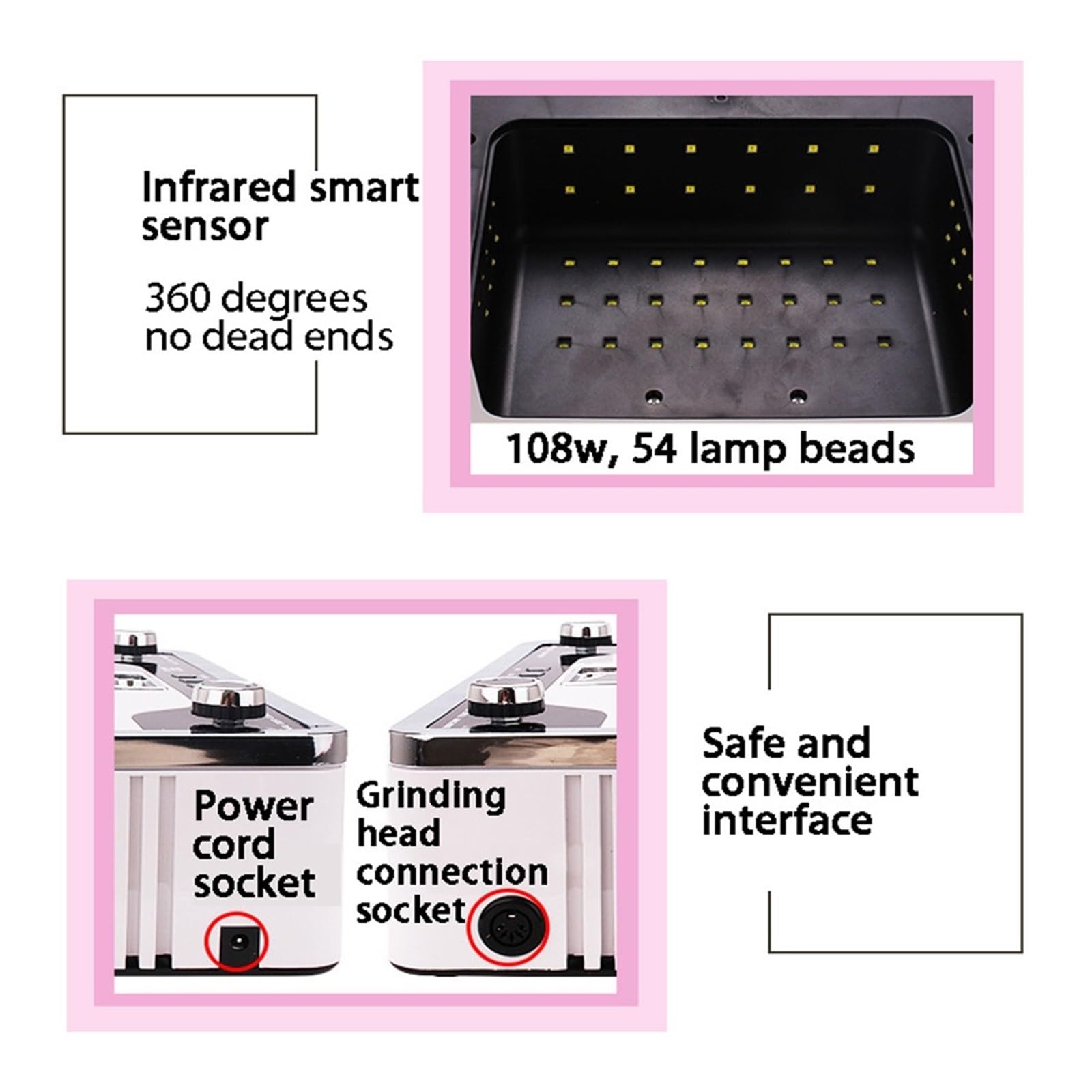 Aspirador Uñas Profesional, Lámpara Led UV de 108W for manicura, aspiradora 4 en 1, taladro for uñas, lámpara for manicura, máquina de manicura con colector de polvo for uñas Led