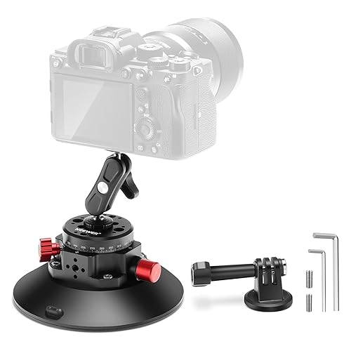 NEEWER 6"/15.2cm Camera Suction Cup Mount with Ball Head Magic Arm, Metal Suction Cup Mount on Car Windshield Dash for Camera/Action Camera/Phone Holder, with 1/4" & 3/8" Mounting Holes for ARRI