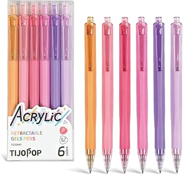 Acrylic Gel Pens 6PCS,0.7mm Fine Point Multicolor Ink Pens,Smooth Writing | Retractable Colored Pens for Coloring Writing and Sketching
