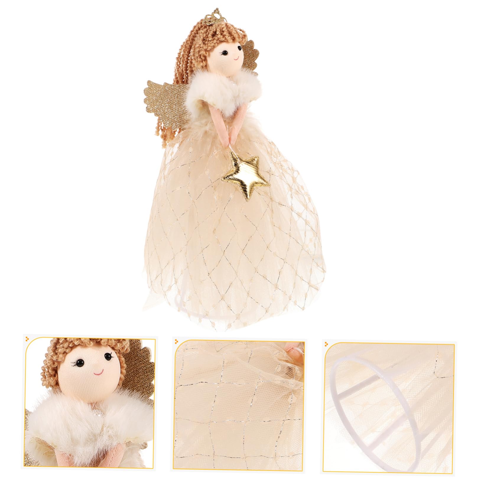 Adorno Topper De Árbol De Navidad Estrella Dorada, Figura Pequeña De Ángel Decorativa Tejido Flexible, para Uso Interior y Exterior, Decoración Navideña y Obsequio Festivo