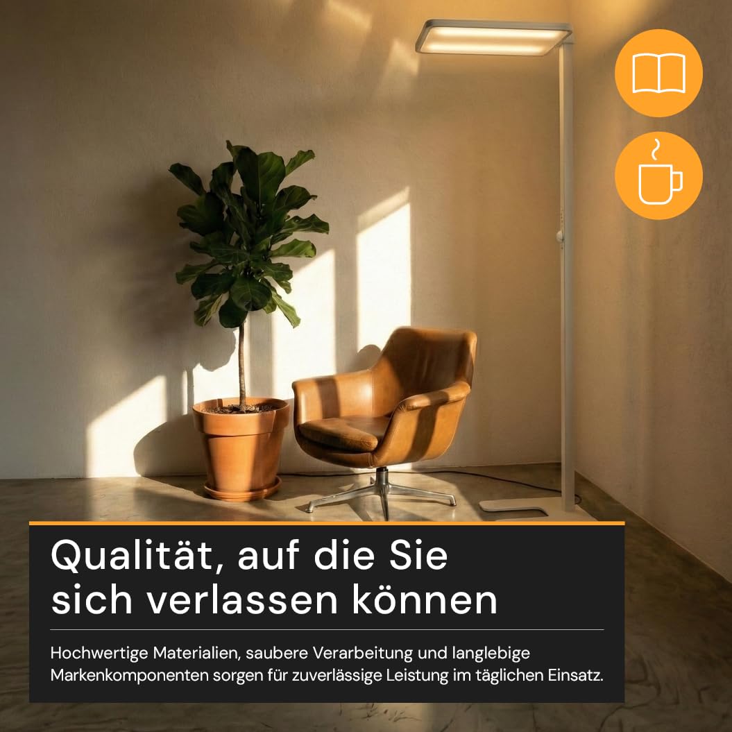 Büro Stehleuchte LED Up/Down mit Licht- & Bewegungssensor - Stehlampe in Weiß dimmbar - Deckenfluter Büro 150W 11000lm, 4000K Neutralweiß, UGR<16 blendarm, CRI 98, Touch LCD-Drehregler