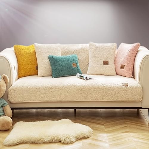 Funda de sofá de felpa, impermeable, esponjosa, cojín de felpa de conejo súper suave y grueso, para niños y mascotas, microfibra suave de alta