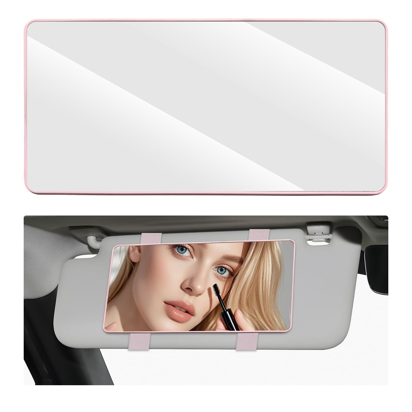 Photo 1 of [MIRROR IS COMPLETELY BROKEN] Rdxcv Car Sun Visor Mirror, HD Large Auto Sun-Shading Cosmetic Mirrors with Straps, Universal Vehicle Visor Makeup Mirror Clear Interior Accessories for Sedans Trucks SUVs (Pink)