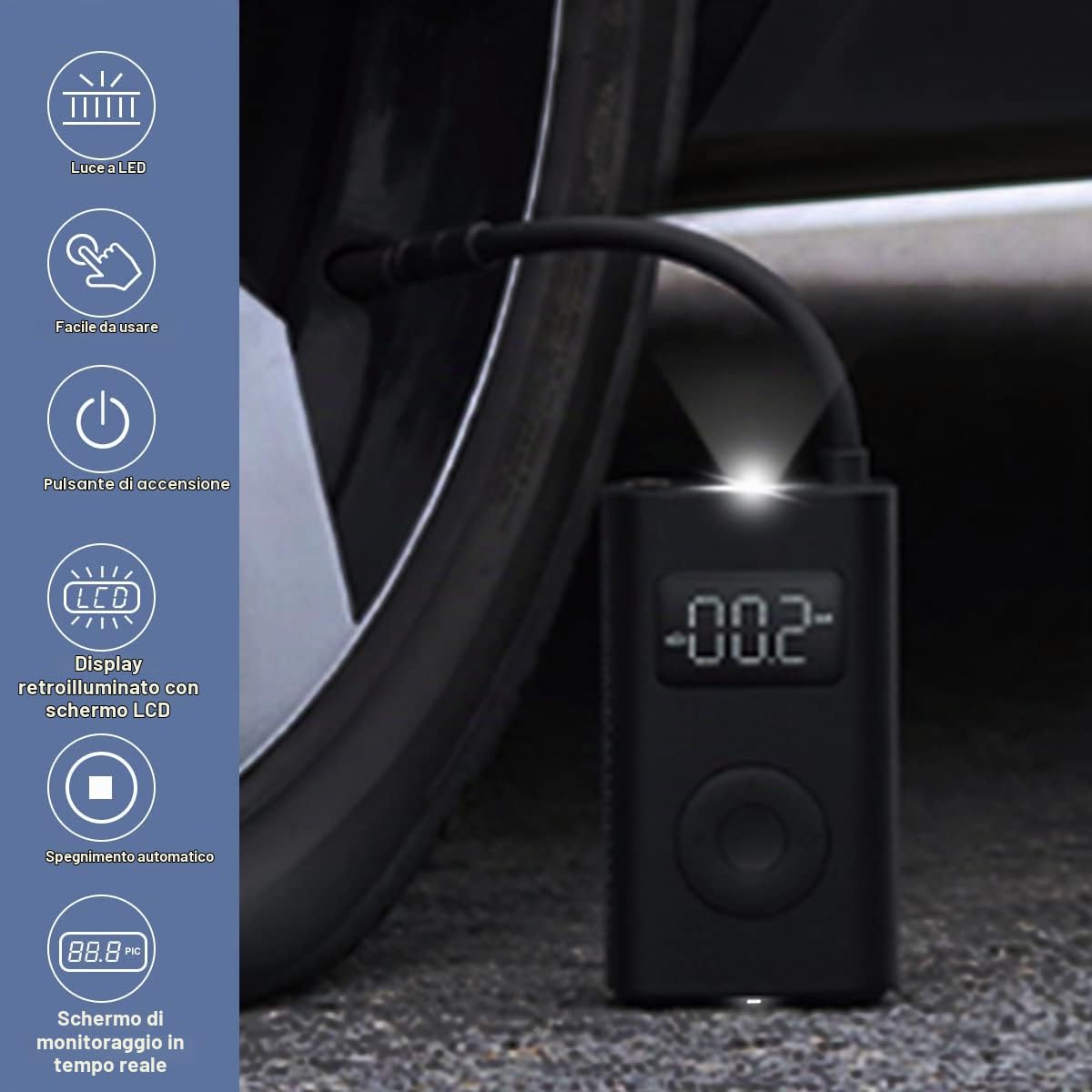 Mi Mijia Compressore Aria Portatile 1S, Portable Electric Air Compressor Luci a LED 2000mAh 150PSI, 5 modalità Mini Compressore, Air Pump con Sensore Pressione per Auto, Bici, Moto, Scooter, Pallone