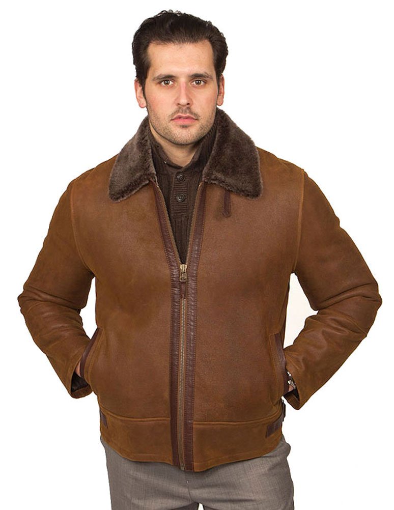 Aston Leather Men's Tribeca Shearling Jacket Rugged Whiskey