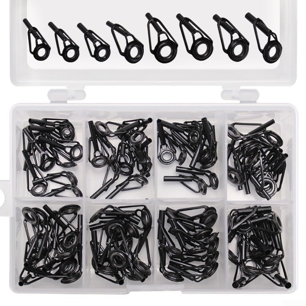 Ensemble de 80 guides supérieurs de canne à pêche avec anneaux en céramique, cadre en acier à haute teneur en carbone pour kit de réparation de canne à leurre, assortiment d'accessoires légers noirs