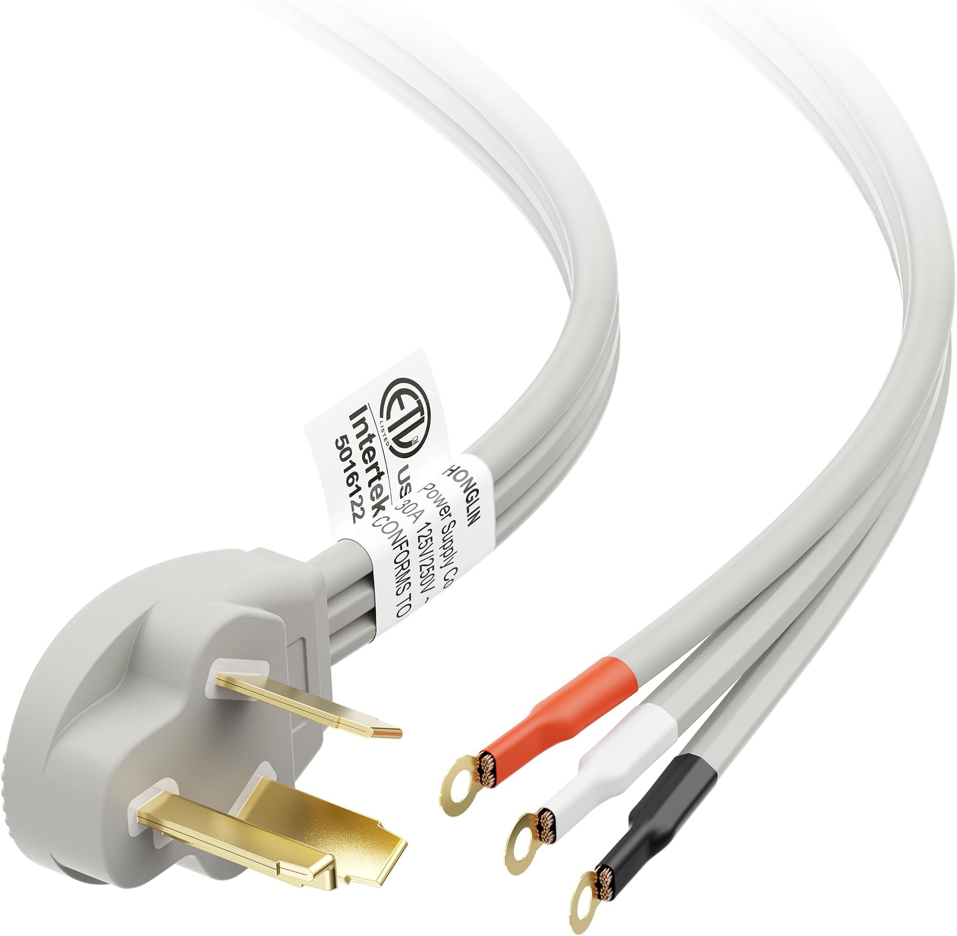 10 AWG 3 Prong Dryer Cord - 6ft, 30A / 7500W Rated, NEMA 10-30P to 3-Wire Appliance Cord, Dryer Plug 3 Prong, Gray