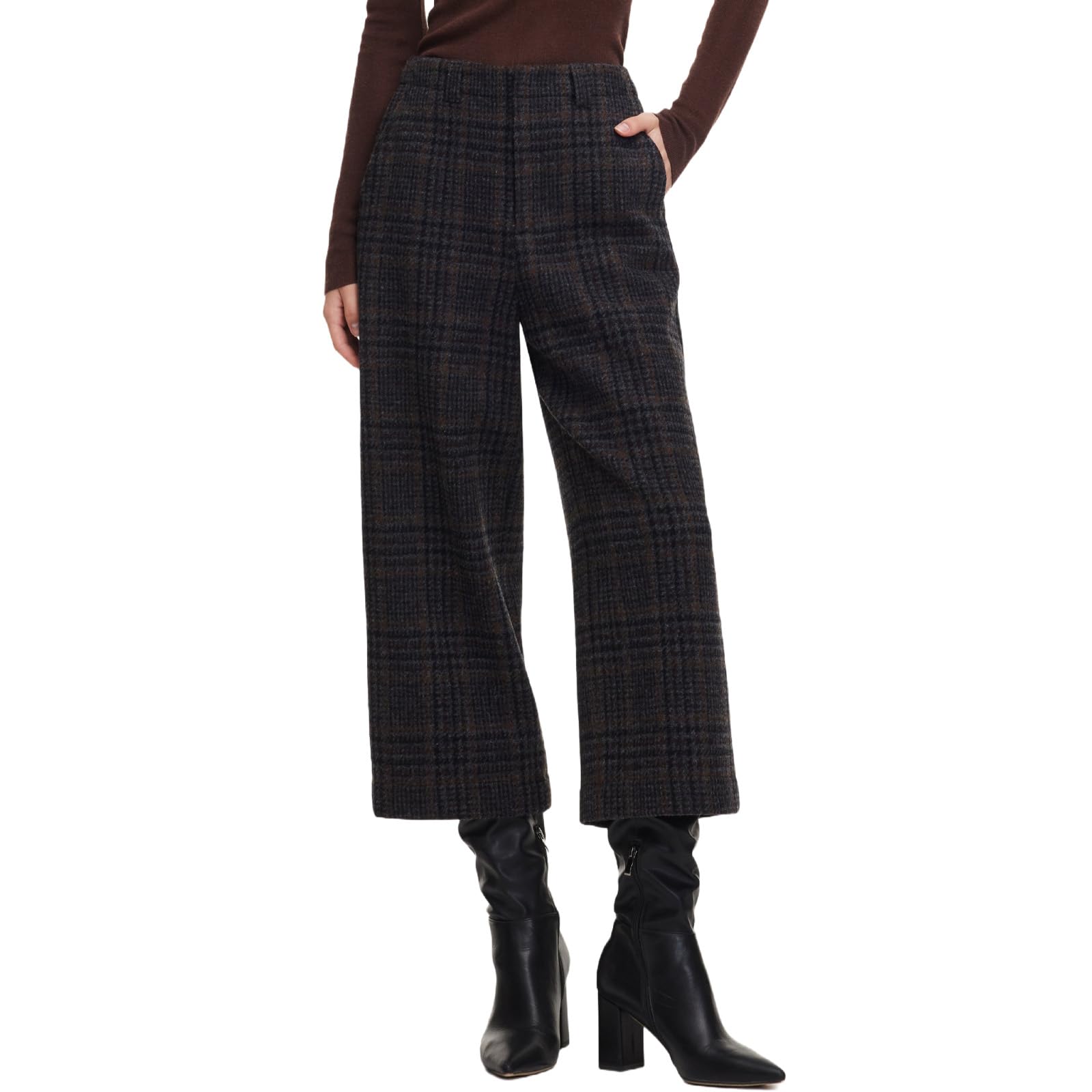GOELIA Womens 100 Washable Wool Straight Wide Leg Pants Winter Fall Warm High Waisted Fall Spring Work Pants