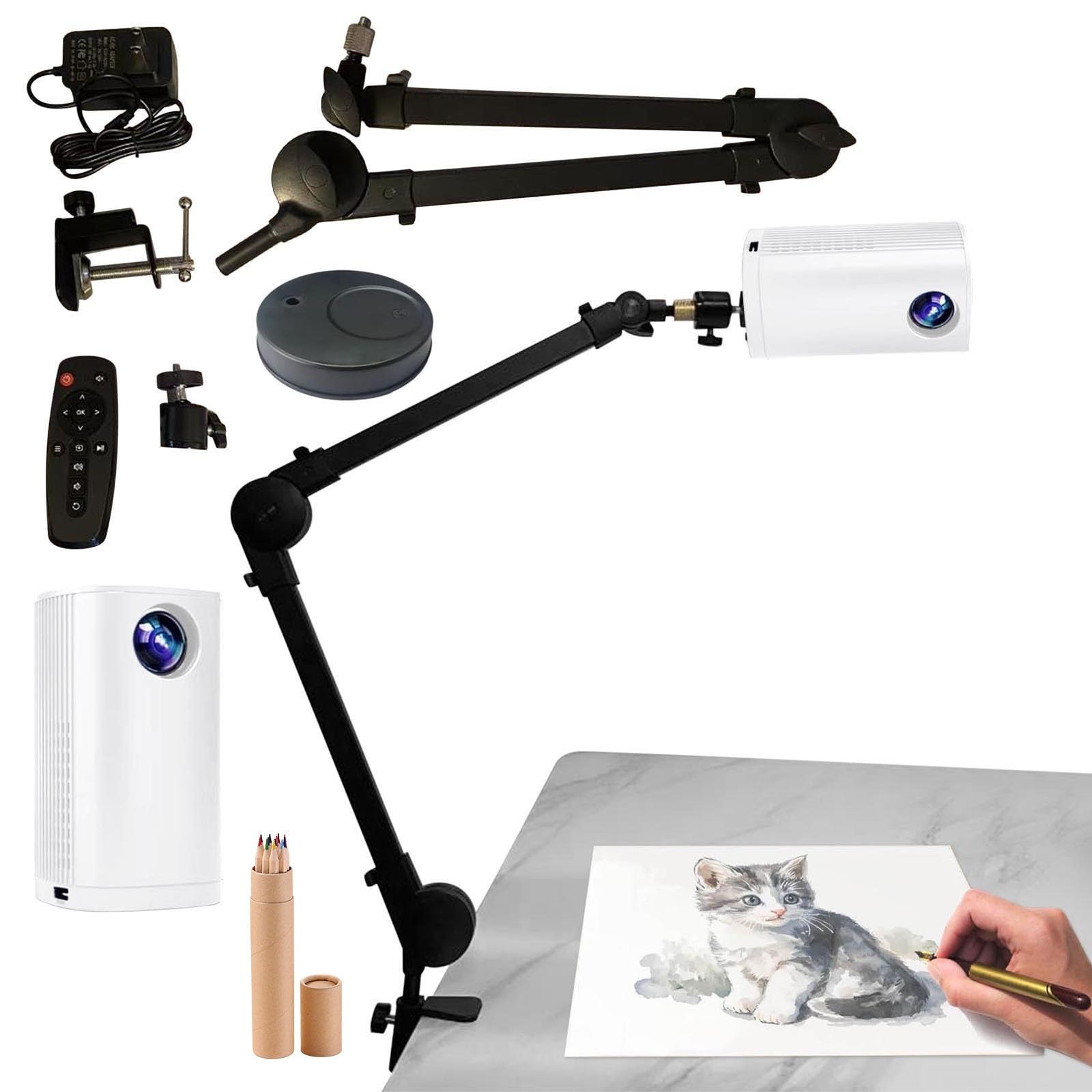 Projecteur d'art pour tracé, projecteur de dessin pour enfants et adultes, projecteur de croquis intelligent avec USB et support de téléphone pour peinture murale sur toile et croquis (blanc)