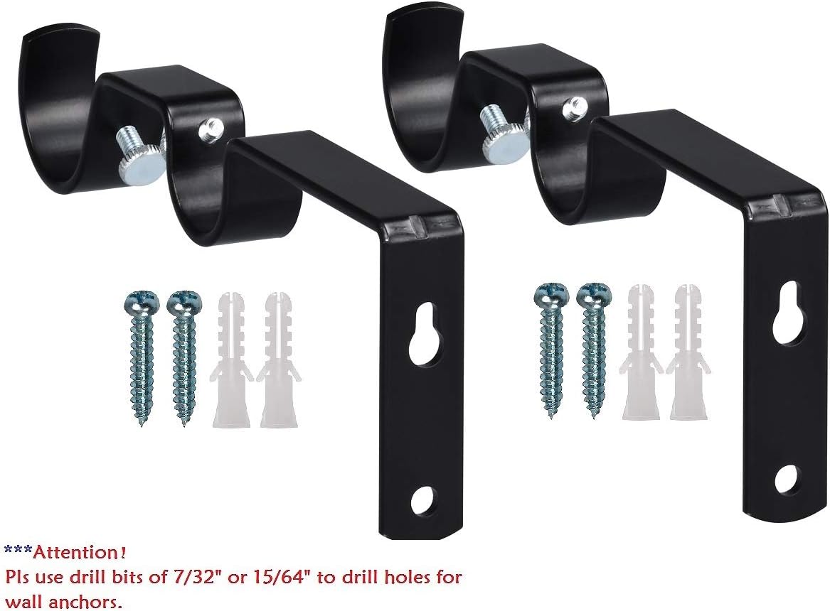 Double Curtain Rod Hanging Brackets Havy Duty 3Pcs-Black