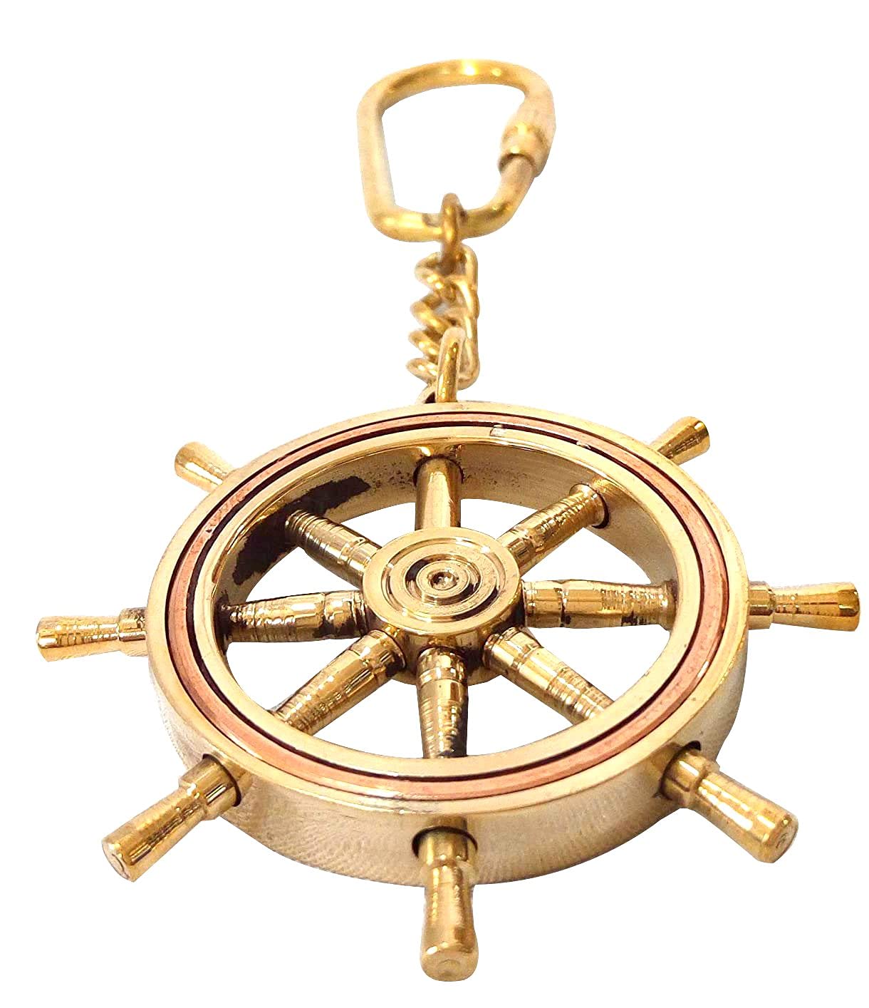 Vintage Brass Ship Wheel Locking Key,Keychain Nautical Décor (Golden)