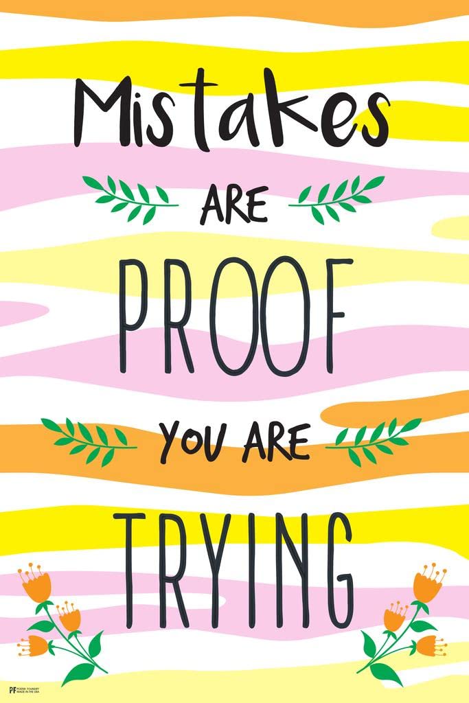 Laminated Growth Mindset Mistakes Proof Trying Classroom Decoration Motivational Class Rules Floral Poster Dry Erase Wall Art 16x24