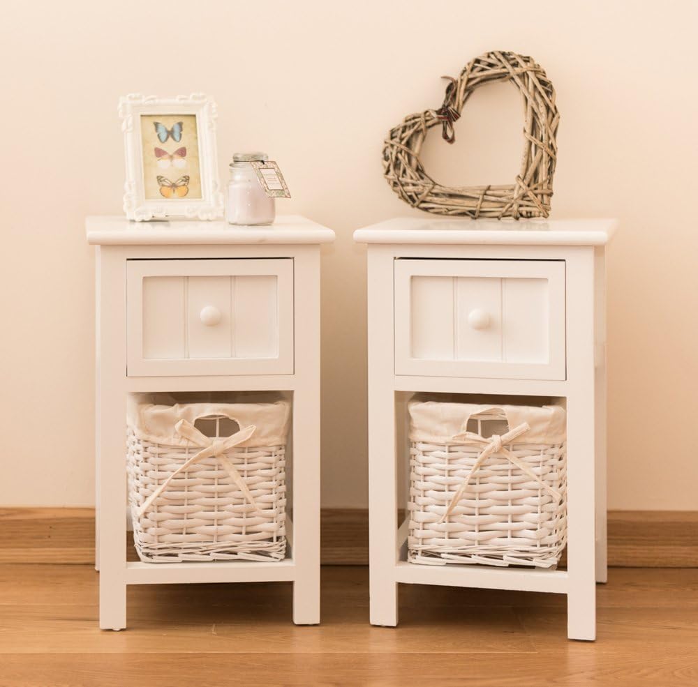  2 Tables de chevet avec panier en osier