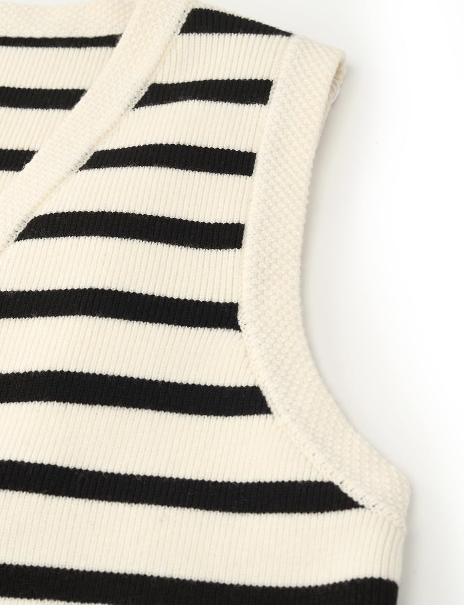 Women's Striped Cropped Knit Vest - Sleeveless V Neck with Gold Buttons, Business Casual Multi-Season Layering Top - Image 6