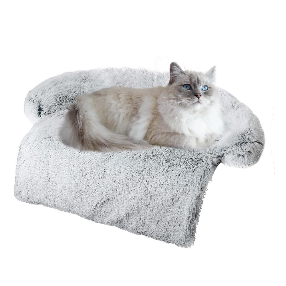 Calming Dogs/Cats Bed Mats, Dog Pad Washable Removable Couch Cover, Plush Long Fur Mat for Pets, Waterproof, Perfect for Small, Medium and Large Dogs and Cats (Gradient Gray, 31.5"x26"x 5.0")