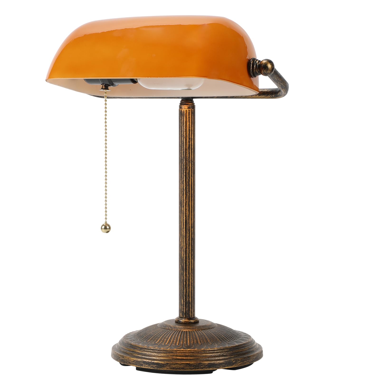 NISSAFORS Bankers Desk Lamp, Amber Glass Shade, Vintage Desk