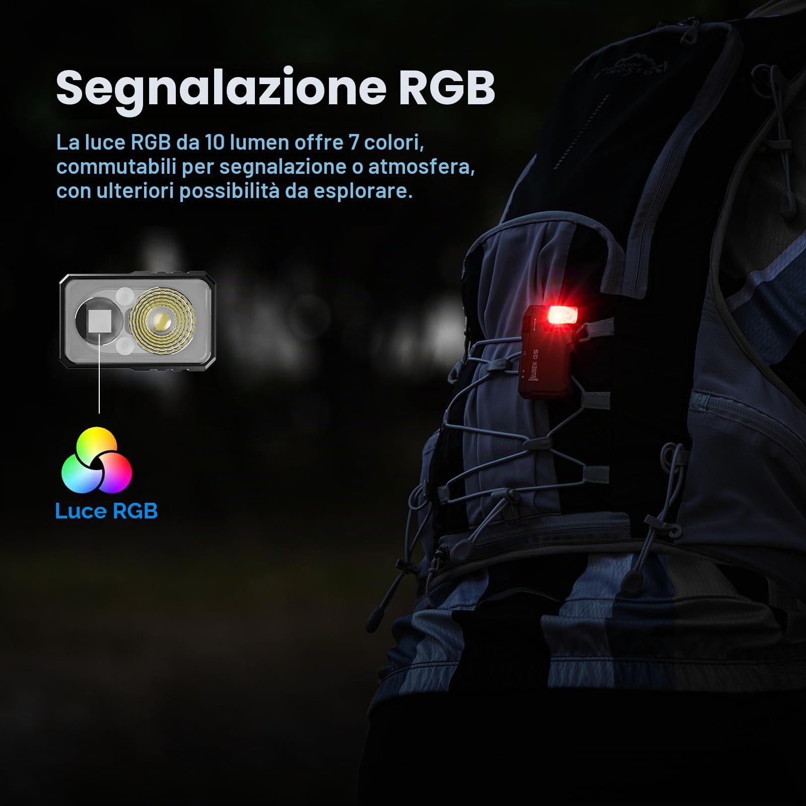 WUBEN G5 Torcia ricaricabile, 400 lumen, super luminosa, piccola torcia EDC con luce RGB, mini torcia magnetica portachiavi, piccola torcia da campeggio leggera per emergenze all'aperto e domestiche
