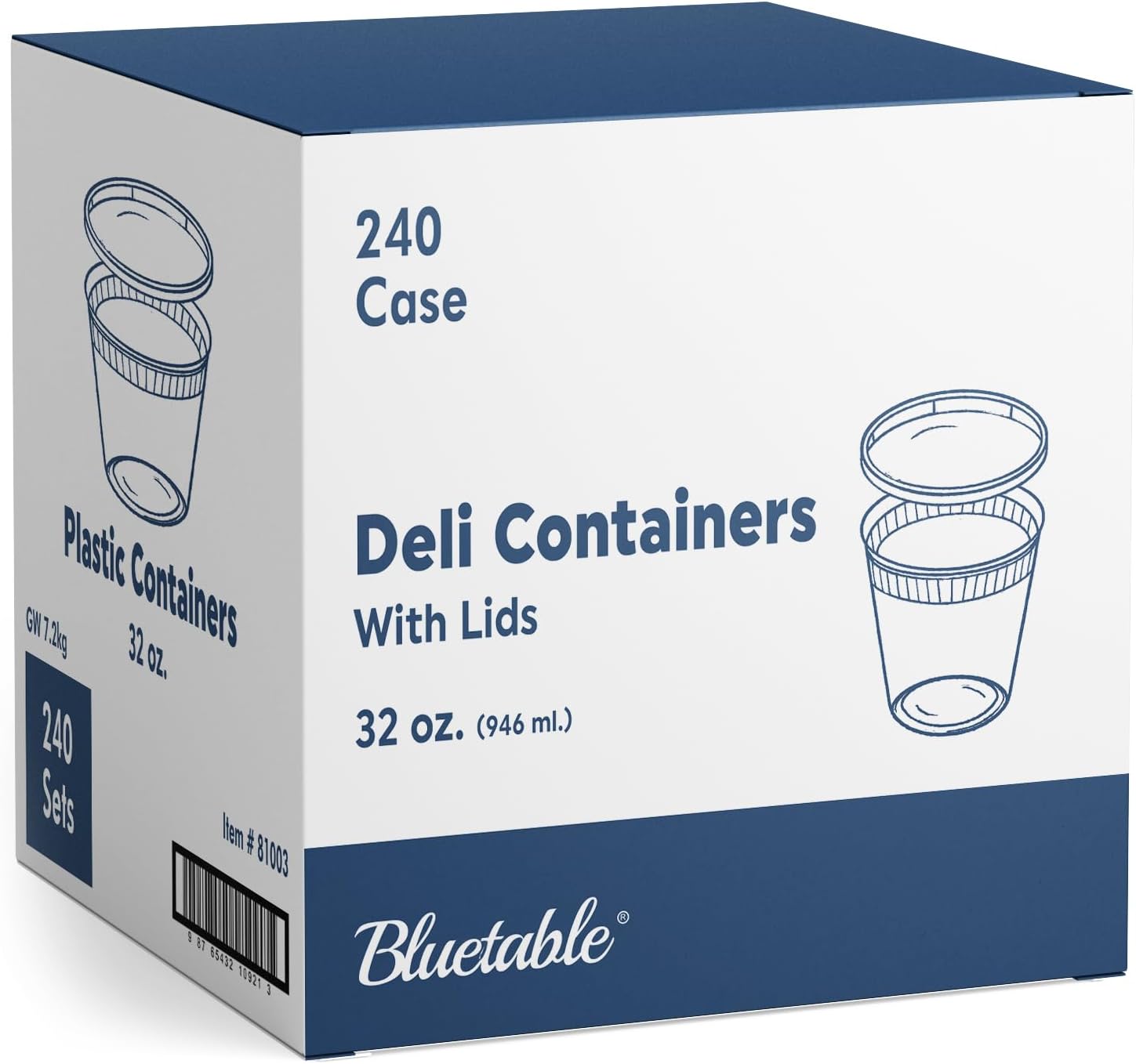 32 oz Deli Containers with Lids 240 Bulk Pack Plastic