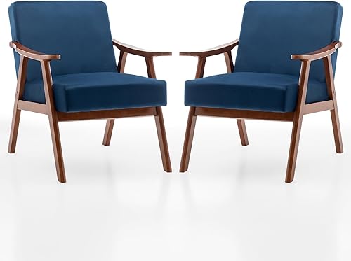 Rovibek Juego de 2 sillas decorativas, sillas decorativas tapizadas con brazos, sillas decorativas modernas de mediados de siglo con marco de