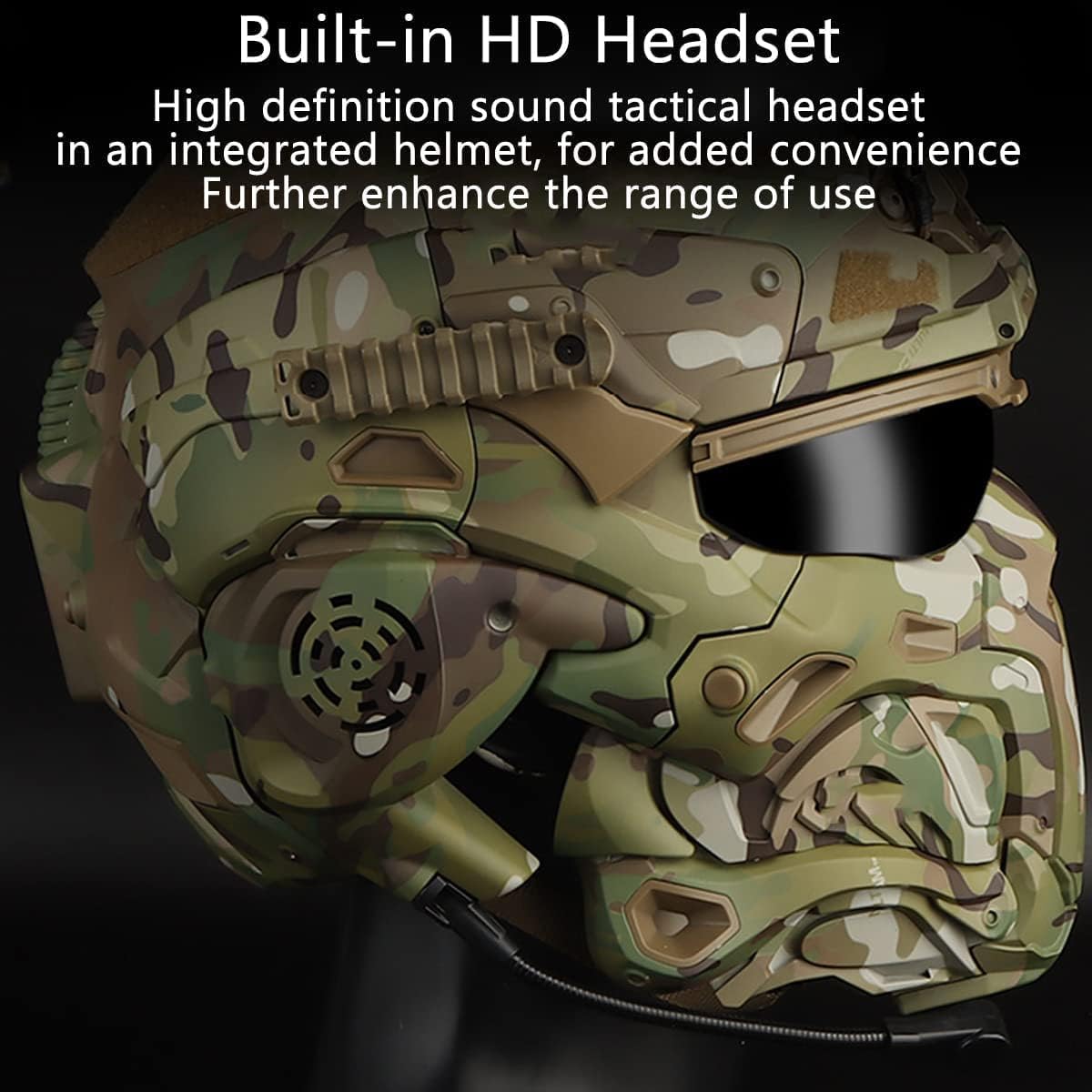 Casco tattico con cuffie rimovibili, ventola anti-appannamento e occhiali scorrevoli per attrezzatura paintball