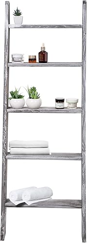 Miniatura 4 de Toalleros de madera rústica de 5 niveles para baño, sala de estar, cocina, oficina, Woden, granja, estilo escalera, organizador multiusos para el