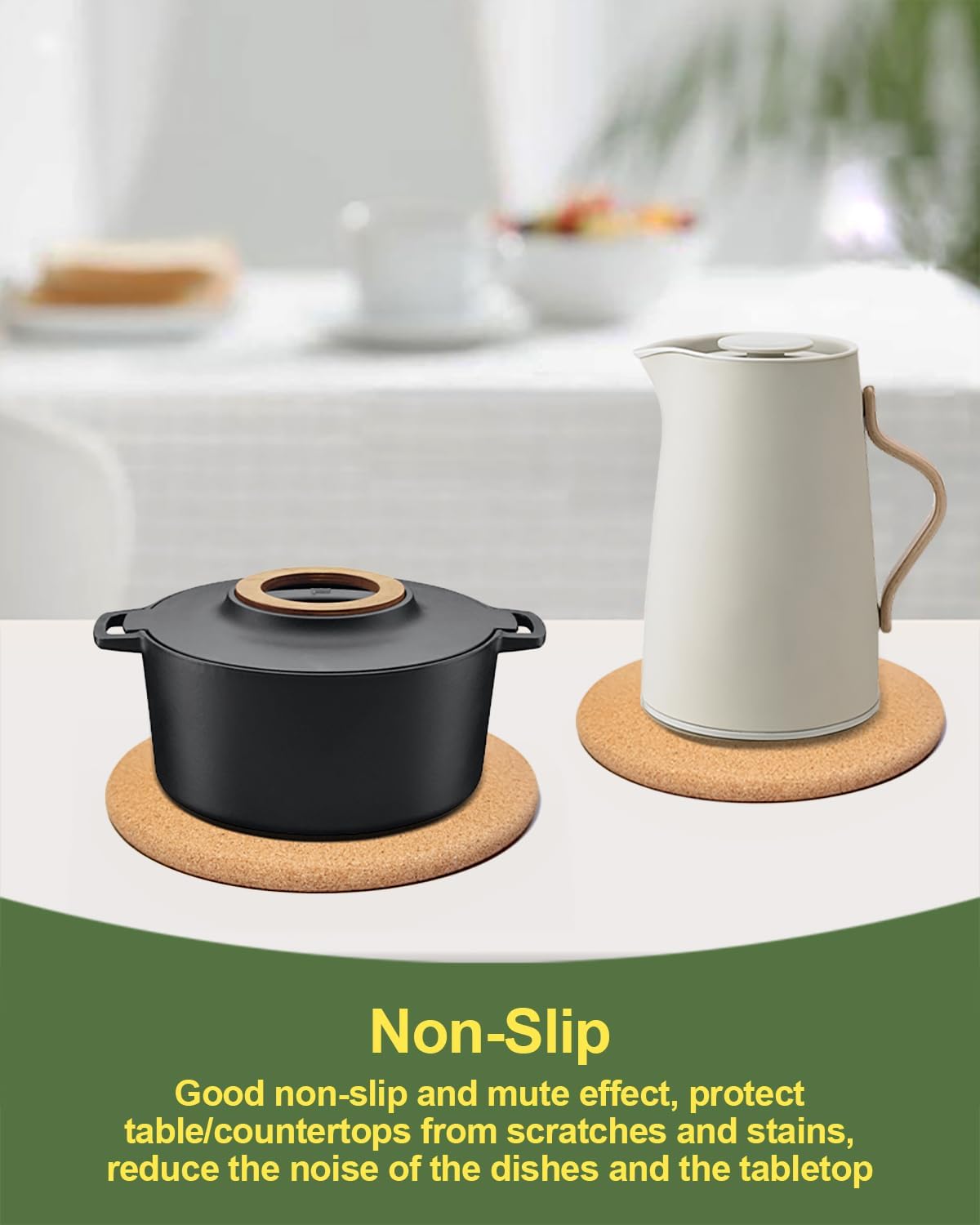 Cork Trivet Mats, 4 PCS Heat Resistant Cork Trivets for Hot Pots and Pans, Hot Dishes, Multipurpose Non-Slip Cork Hot Pads for Kitchen Countertops Table, High Density Thick Round Pot Coaster