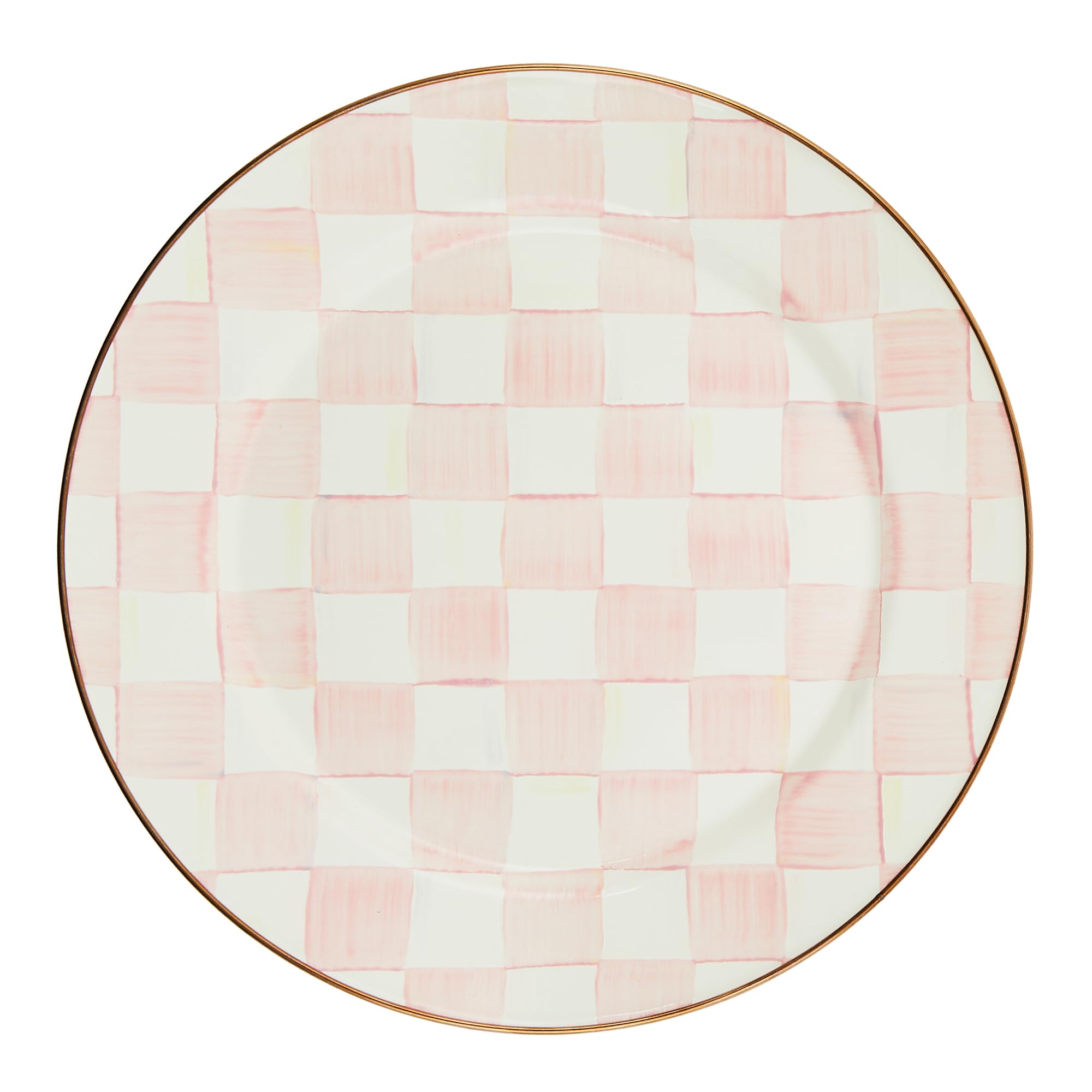 MACKENZIE-CHILDS Enamel Charger Plate, Large Charger for Dinner Party or Home Kitchen Decor, 12 Inches, Pink-and-White Rosy Check