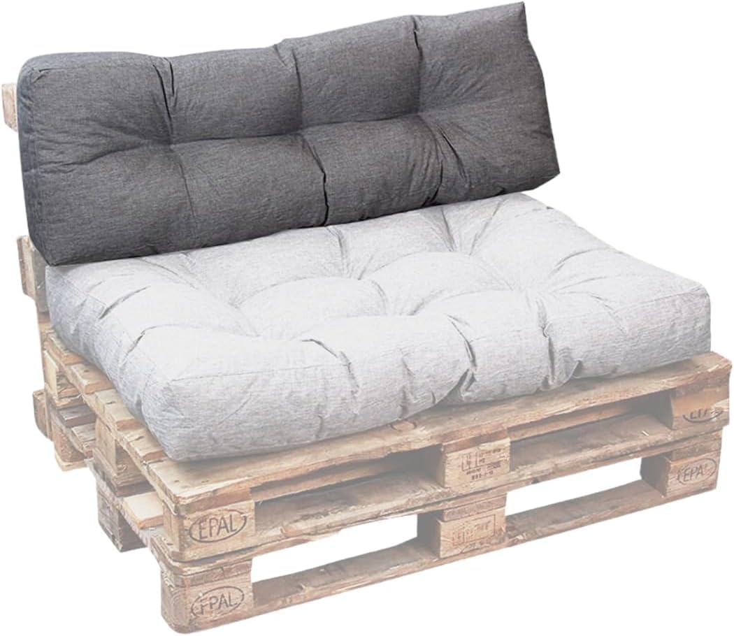 Cojines para Palets - Tela Resistente, Anti-UV y Repelente al Agua - Muy Cómodo, Relleno de Espuma - Cojines Exterior para Jardín y Terraza (Respaldo 120x40 cm, Gris)